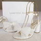 Nancy - Bridal White Tulle Bow Block Heel Shoes