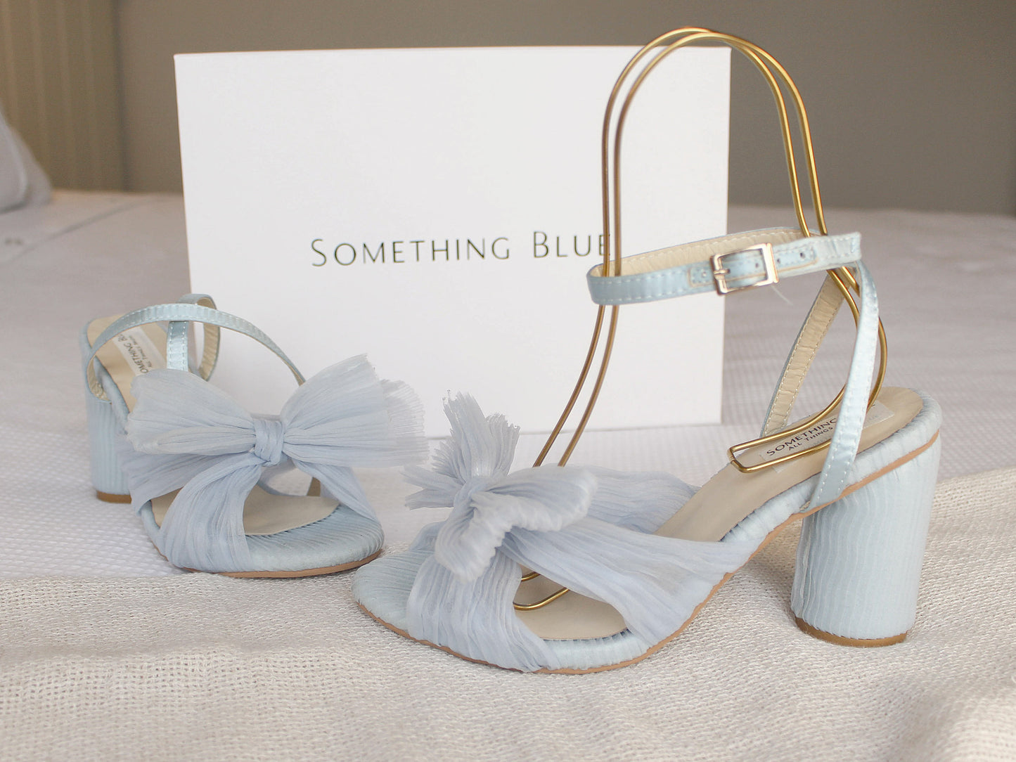 Nancy - Something Blue Tulle Bow Block Heel Shoes