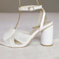 Nancy - Bridal White Tulle Bow Block Heel Shoes