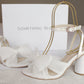 Nancy - Bridal White Tulle Bow Block Heel Shoes